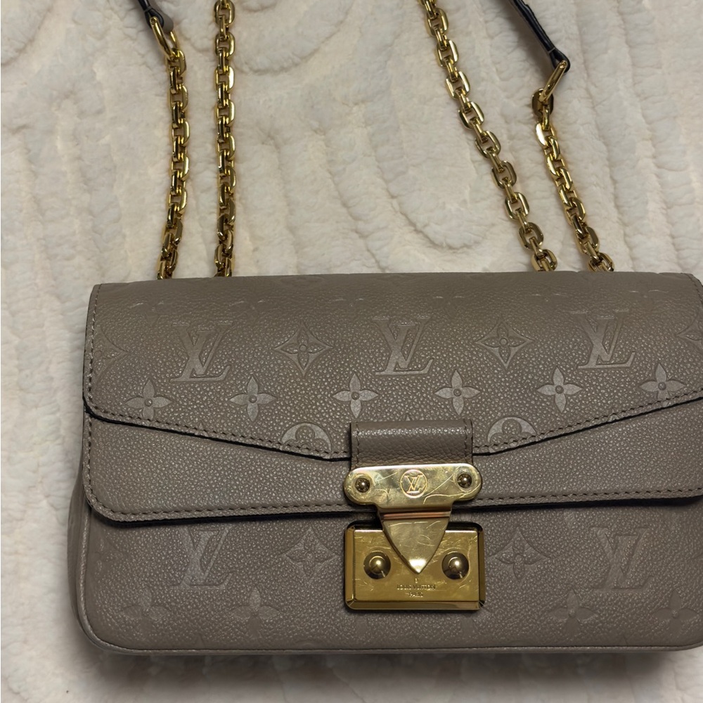 Louis Vuitton Taupe Shoulder Bag with Gold Accents